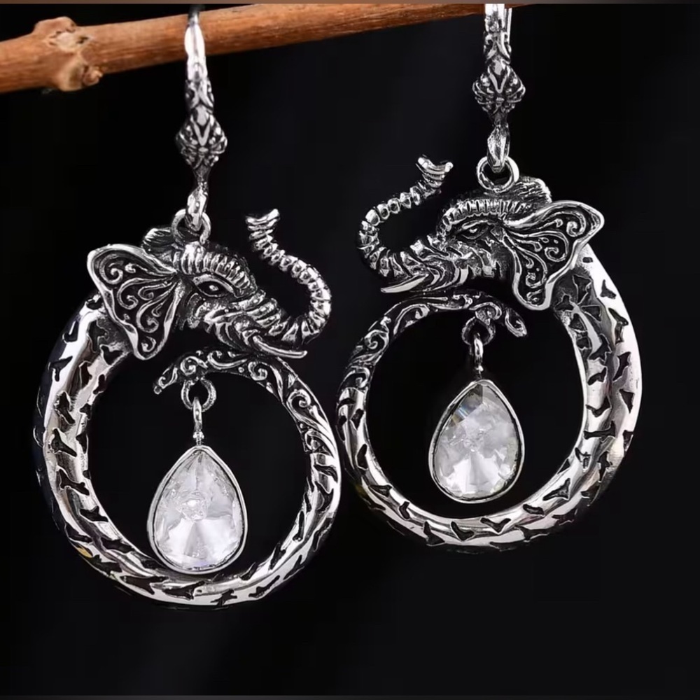 Bali Legacy Polki Moissanite Elephant Earrings in Sterling Silver 1.50 ctw